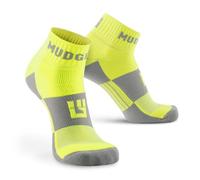 MudGear Quarter Crew Trail Socks, Blister-Resistant, Sweat-Resistant & Quick-Drying, Cushioned Footbed, Made in USA, 2-Pack, Neon Yellow, Medium