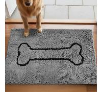 MUDGUARD MAT™ Dog Door Mat with Bone Design, Super Absorbent Microfiber Chenille, Non-Slip Quick-Dry Indoor Rug for Muddy Paws, Pets & Entryway, Machine Washable, Grey 19"x30"