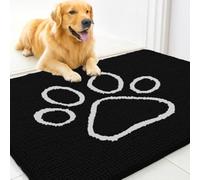 MUDGUARD MAT™ Dog Door Mat with Paw Design for Muddy Paws, Super Absorbent Microfiber, Non-Slip Indoor Mat, Quick-Dry Chenille Rug for Pets & Entryway, Machine Washable, Black 19" x 30"
