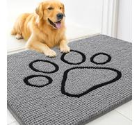 MUDGUARD MAT™ Dog Door Mat with Paw Design for Muddy Paws, Super Absorbent Microfiber, Non-Slip Indoor Mat, Quick-Dry Chenille Rug for Pets & Entryway, Machine Washable, Grey 24" x 36"