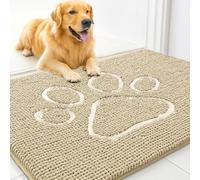 MUDGUARD MAT™ Dog Door Mat with Paw Design for Muddy Paws, Super Absorbent Microfiber, Non-Slip Indoor Mat, Quick-Dry Chenille Rug for Pets & Entryway, Machine Washable, Beige 24" x 36"