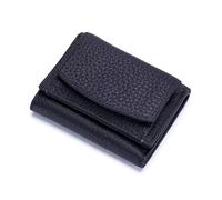 Mudono Small Wallet for Women Genuine Leather RFID Blocking Card Holder Minimalist Tri-fold Cash Wallet with Snap Coin Pouch, Black, Minimalist