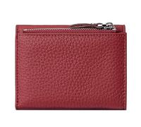 Mudono Women’s Wallet Small Genuine Leather Credit Card Holder RFID Blocking Tri-Fold Wallet With ID Window and Zipper Pocket, Burgundy, Small, Minimalist