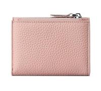 Mudono Women’s Wallet Small Genuine Leather Credit Card Holder RFID Blocking Tri-Fold Wallet With ID Window and Zipper Pocket, Pink, Small, Minimalist