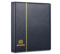 MUDOR Empty Premium PU Classic Binder, 4 Ring Binder Albums Stockbook for Stamps, Documents, Coins, Bank Notes(Blue)