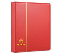 MUDOR Empty Premium PU Classic Binder, 4 Ring Binder Albums Stockbook for Stamps, Documents, Coins, Bank Notes (Red)