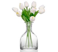 Mudoulu 10 Pcs White Artificial Tulips, Real Touch PU Faux Flowers for Home Decor, Wedding Bouquets, Fake Silk Tulip Stems for Floral Arrangements and Table Centerpieces