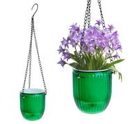 Mudoulu 2 Pack Hanging Basket Planters with Drainage, Transparent Green Plastic Hanging Pots with Chains, Indoor Outdoor Flower Baskets for Plants and Garden Decor