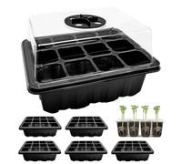 Mudoulu 6 PCS Seed Trays, 72 Cells Reusable Seed Tray with Lids Propagators for Plants Growing Starter Tray Plastic Propagators for Plants for Greenhouse/Garden with Garden Tools and Labels Black