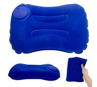 Mudoulu Inflatable Pillow for Travel, Ergonomic Self-Inflating Cushion with Press Pump, Lightweight Flocking Air Pillow for Camping, Office, Plane, Blue