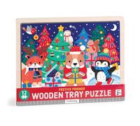 Mudpuppy Christmas - 12 Piece Wooden Tray Puzzle Featuring A Colorful Christmas Scene With Adorable Characters