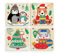 Mudpuppy Christmas - Set Of 4 Wooden 4 Piece Puzzles Featuring A Colorful Christmas Scene With Adorable Characters