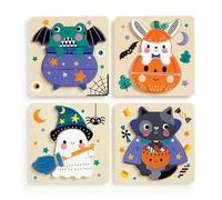 Mudpuppy Halloween - Set Of 4 Wooden 4 Piece Puzzles Featuring A Colorful Halloween Scene With Adorable Characters