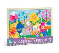 Mudpuppy Spring Friends - 12 Piece Wooden Tray Puzzle Featuring A Colorful Spring Scene With Adorable Characters