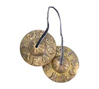 Mudra Crafts Tibetan Handmade Yoga Meditation Om Tingsha Bell Chimes Cymbal Set, Wood Mala with a Mandala Charm (2.5 Inches, Buddhist Signs)