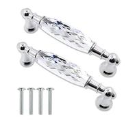 MuDuJia 2-Pack 3.78'' Glass Dresser Drawer Handles/Clear Pulls Knob Chrome Metal/Silver Modern Crystal Cupboard Cabinet Handle Pull Knobs 96mm (2, 3.78" Hole Center Style A)