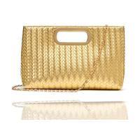 MUDUO Women's Woven Evening Bag Casual Leather Shoulder Handbag Fashion Clutch Purse, Wheat Gold