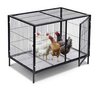MUDUOBAN Chicken Coop Metal for 4 Chicken Poultry Cage with Washable Nesting Pads for Duck Rabbit Hen for Home Farm Use,Heavy Duty Chicken House Predator Proof, 33.5"x23.6"x27.5"