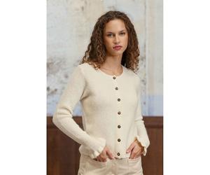 Mudy Ruffled Cuff Crew Neck Cardigan Ecru