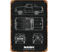Muecddoa Metal Tin Sign 8 X 12 Inches - 1950S Car Blueprints Nash Metropolitan 1956 Metal Plaque Cafe, Bar, Home Wall Decor