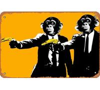 Muecddoa Retro Musical Poster Tin Sign MONKEYS WITH BANANAS GUNS Graffiti Canvas Street Poster Print for Movie Home Bar Pub Garage Wall Decor Gifts Art 8x12 Inches Vintage Metal sign.
