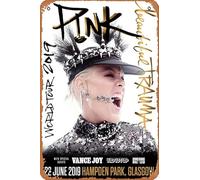 Muecddoa Retro Musical Poster Tin Sign PINK GLASGOW Hampden Park Beautiful Trauma 2019 UK Europe World Tour Poster Print for Movie Home Bar Pub Garage Wall Decor Gifts Art 8x12 Inches Vintage Metal