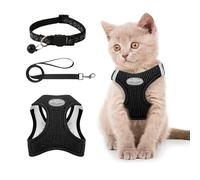 Muecleao Cat Harness and Lead Set, Adjustable Cat Harness for Walking Escape Proof, Soft Kitten Harness and Lead Set Vest with Reflective Strip for Cats Dogs Pets Walking (Black, XS)