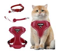 Muecleao Cat Harness and Lead Set, Adjustable Kitten Harness and Lead Set, Cat Harness with Reflective Strips, Escape Proof Cat Vest Harness with Leash Set for Cats Dogs Pets Walking (Red, L)
