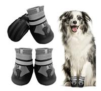 Muecleao Dog Boots, Set of 4 Dog Shoes for Injured Paws, Waterproof Dog Shoes with Reflective Straps and Anti-Slip Sole, Paw Protectors for Small Medium Large Dogs (Grey, XXL)