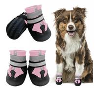 Muecleao Dog Boots, Waterproof Paw Protector, Anti-Slip Sole Pink XXL | Waterproof Shell, Reflective Straps for Night Walks, Rubber Grip, Set of 4 Booties, Easy On & Off, Winter Snow Ready