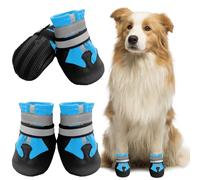 Muecleao Dog Shoes, Waterproof Anti-Slip Dog Shoes, Dog Boots for Injured Paws, Paw Protectors Dog Shoes with Reflective Straps for Small Medium Large Dogs Winter Summer Walking Outdoor (Blue, S)