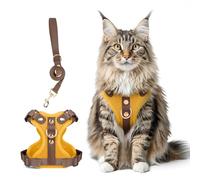 Muecleao Escape Proof Cat Harness and Leash Set, Premium Microfiber Leather Trim, Adjustable Reflective Vest Harness for Cats, Breathable No-Pull Kitten Harness with Soft Mesh (Yellow, XL)
