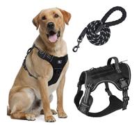 Muecleao Tactical Dog Harness with Leash Set, No-Pull Adjustable Military Vest for Large Dogs, Reflective & Durable K9 Training Harness with Handle for Outdoor, Walking, and Service Use (Black, XL)