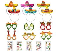 MUEEAD 12 Pieces Mexican Props Set, 5 Stickers, Mexican Theme Party, Makeup Costume Props, Decorative Headbands for Kids, Suitable for Party Decoration, Masquerade