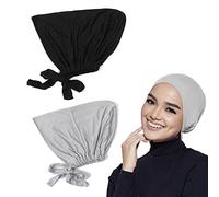 MUEEAD 2 Pcs Women's Bandanas, Hoods, Scarf Caps, Tie-Up Bandanas, Elastic Head Caps for Head Protection, Wind Protection, Sunshade Black