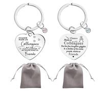 MUEEAD 2pcs Colleague Keychains and 2pcs Gray Storage Bags, Stainless Steel Keychains, Friendship Keychains for Colleagues, For Men Women