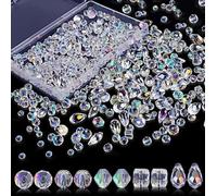 MUEEAD 600 Crystal Glass Beads with 1 Roll of Beading Cord, 4/6/8mm Threading Beads, Faceted Dazzling Glass Beads, Craft Beads for Bracelet Beads, DIY Necklaces Earrings Jewellery Etc.