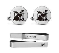 MUEEU Drum Cufflinks Drum Set Drum Kit Drummer Mens Gifts Drum Player Musical Instrument Cufflinks (Round Drum Cufflinks & Tie Clip)