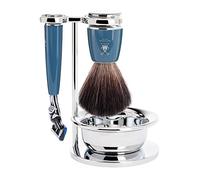 MÜHLE 4-Piece Rytmo Black Fibre/Fusion Shaving Set with Bowl, Petrol Blue