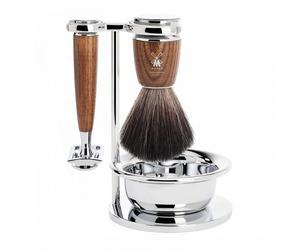 MÜHLE Intro 4-Piece Black Fibre/Safety Razor Shaving Set (Steamed Ashwood - Rytmo)