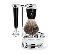 MÜHLE Intro 4-Piece Pure Badger/Safety Razor Shaving Set (Black - Rytmo)