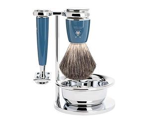 MÜHLE Intro 4-Piece Pure Badger/Safety Razor Shaving Set (Petrol Blue - Rytmo)