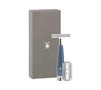 MÜHLE Rytmo safety razor with closed comb - handle made of petrol-coloured premium resin with chrome-plated metal accents