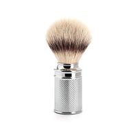 MÜHLE Traditional Shaving Brush - Shaving brush made from silvertip fibre - Handle made from chrome-plated metal - Handcrafted with fine chiselling