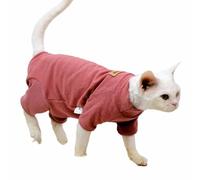 Muejjur Sphynx Cat Sweater - Double-Fleece Turtleneck Pullover with Belly-Wrap Protection, Soft-Stretch Winter Clothes for Hairless Cats, Indoor Kitten Apparel, Red, XXL