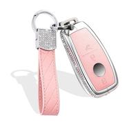 MUEKZRU Bling Crystal Leather Key Fob Sleeve Chain Compatible for Mercedes Benz, Pink