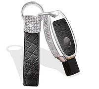 MUEKZRU Bling Crystal Leather Key Fob Sleeve Chain Compatible for Mercedes Benz, Version B - Black, 8CM*4CM*2CM