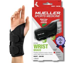 Mueller Fitted Wrist Brace for Right Hand, Small/Medium, Black