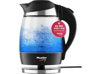 Mueller Living Electric Kettle, Electric Tea Kettle for Boiling Water, 1850W SpeedBoil with Automatic Shutoff, 1.8L Cordless with LED Light, Borosilicate Glass Tea Kettle Pot Water Heater, BPA Free