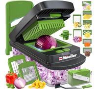 Mueller Pro-Series 10-in-1, 8 Blade Vegetable Chopper, Onion Mincer, Cutter, Dicer, Egg Slicer with Container, French Fry Cutter Potato Slicer, Home Essentials, Salad Chopper,Gray/Green